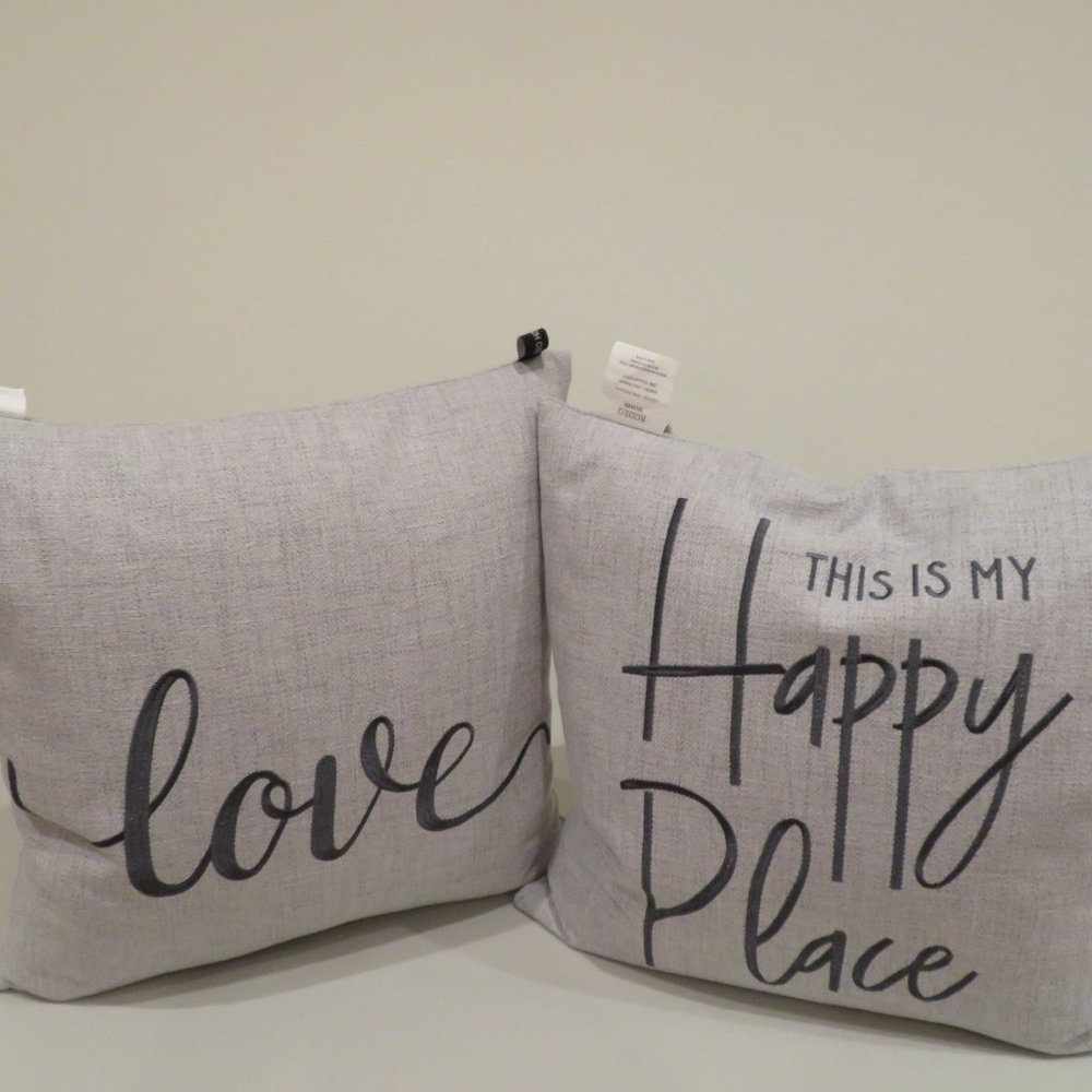 Rodeo Home Feather Filled Throw Pillows Set 2 Gray Embroidered 20x20